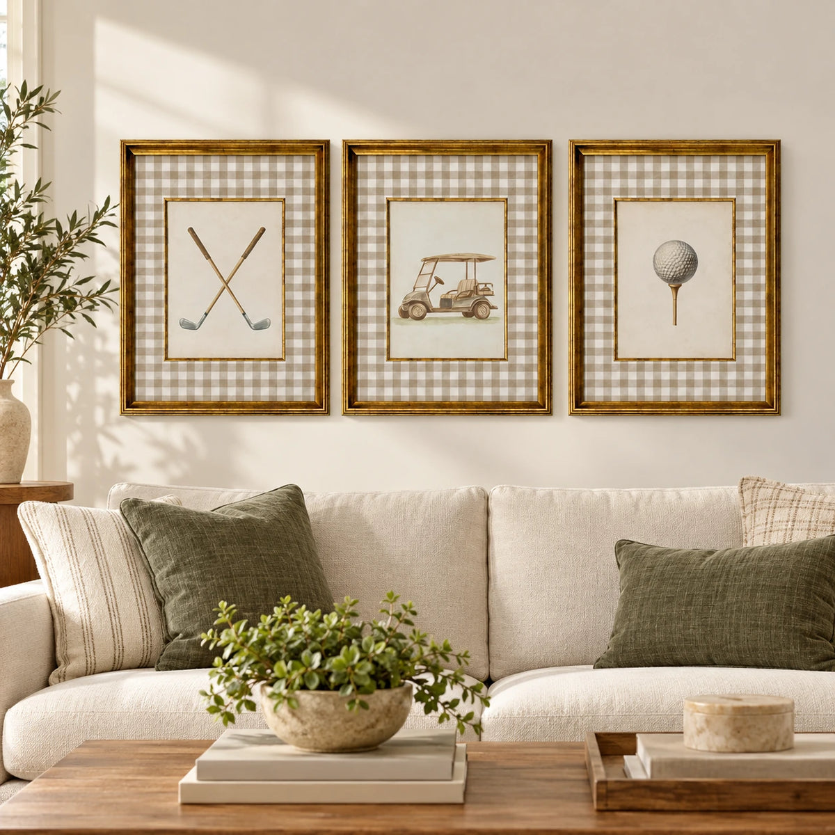 Camlı Çerçeveli Golf Temalı Tablo 3'lü Set