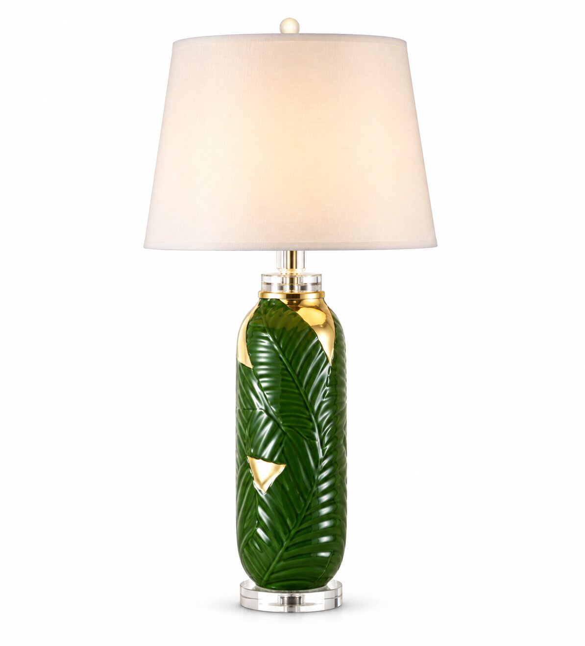 Büyük Yeşil Yaprak Desenli Masa Lambası