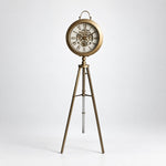 Krem Kadranlı Bronz Tripod Ayaklı Dişli Mekanizmalı Yer Saati