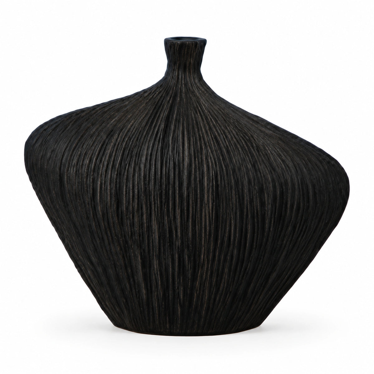 Dokulu Siyah Basık Şişe Polyresin Vazo
