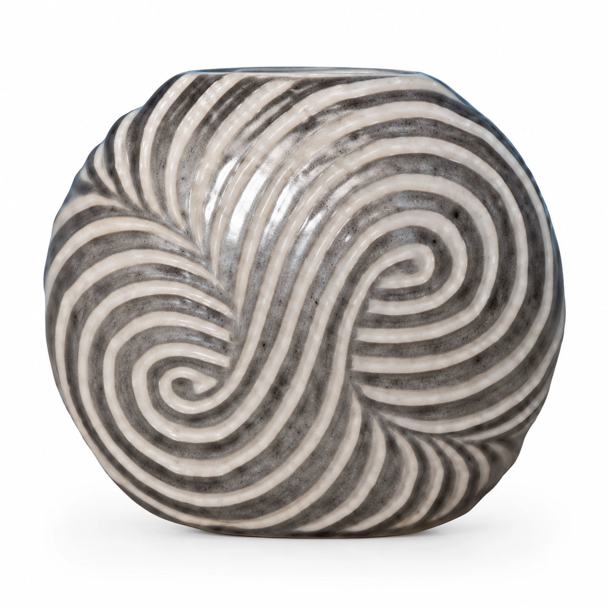 Spiral Desenli Yuvarlak Polyresin Vazo – YZ04462W-2SI