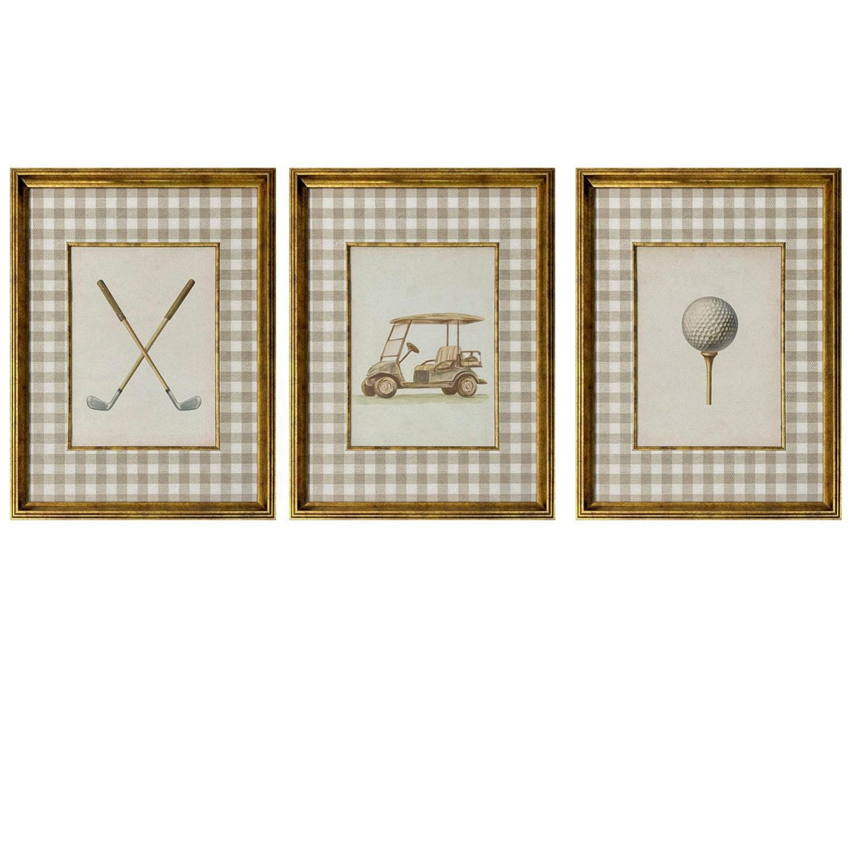 Camlı Çerçeveli Golf Temalı Tablo 3'lü Set