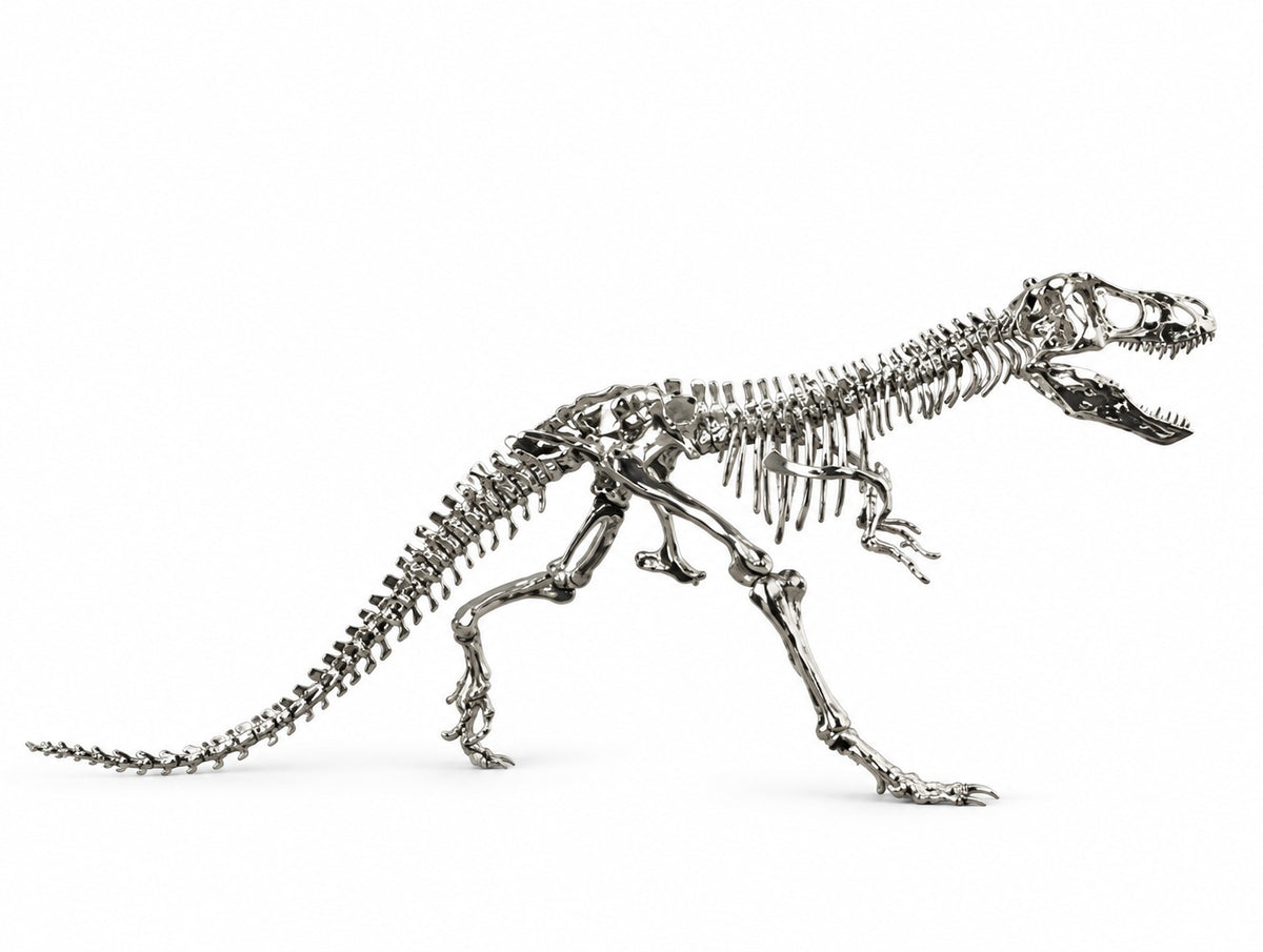 Gümüş Dinozor İskeleti Heykeli