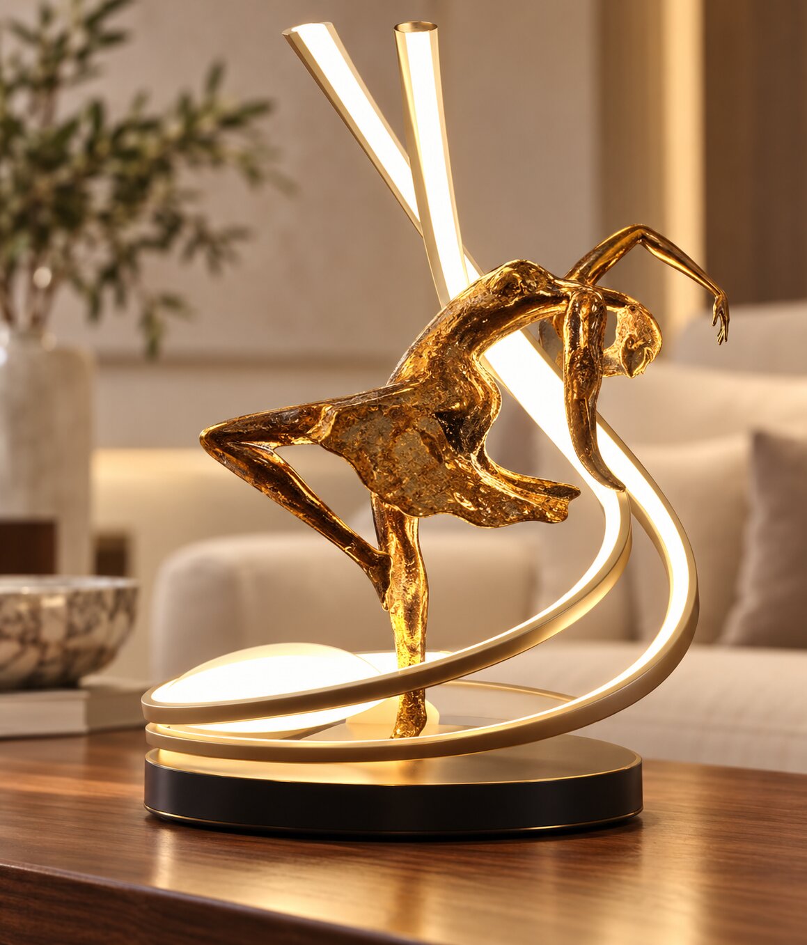Bronz Tonlu Dansçı Figürlü LED Masa Lambası