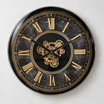 Gümüş Çerçeveli Siyah Kadranlı Roma Rakamlı Dişli Mekanizmalı Duvar Saati