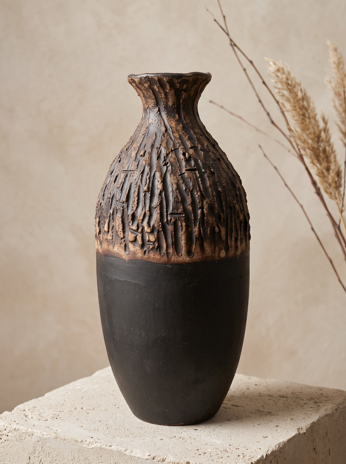 Kabuk Dokulu Siyah Şişe Polyresin Vazo – YZ03650BL-2